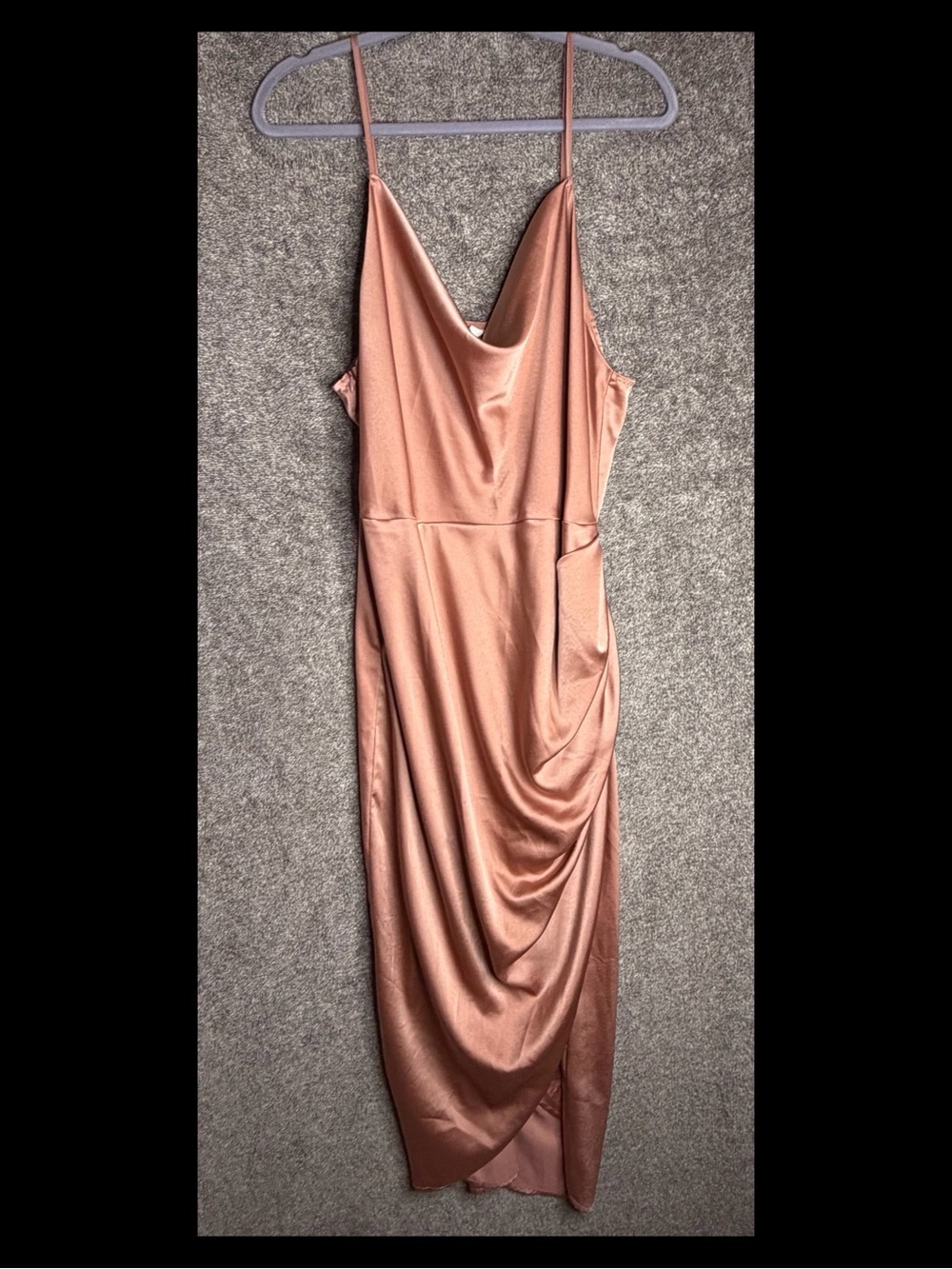 Satin Cowl Midi Dress in Rose Gold by
